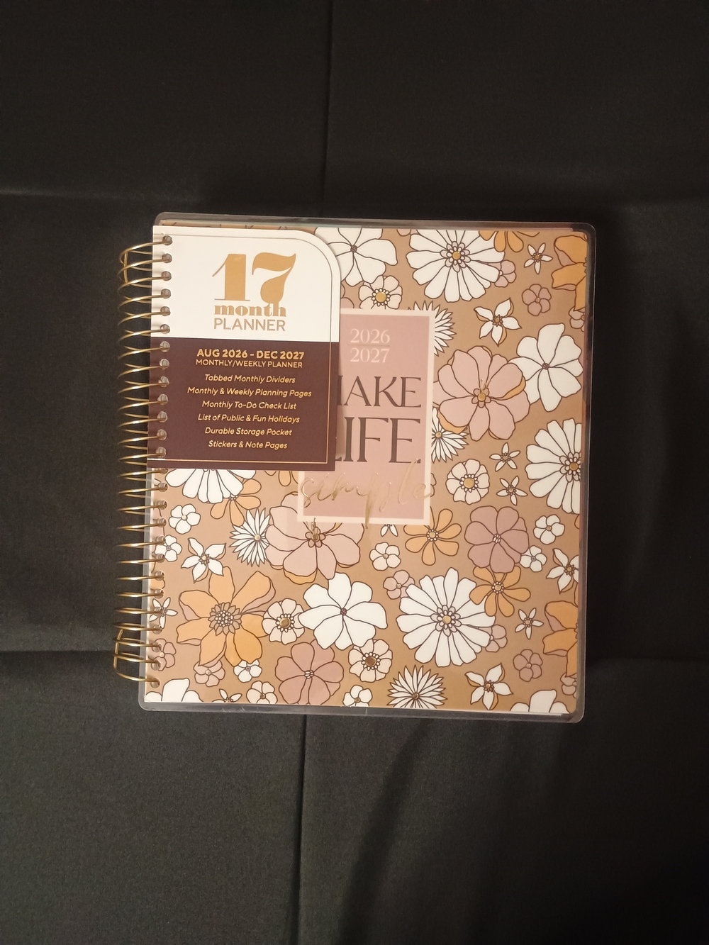 17-Month Floral Planner — Make Life Easy (Brown & Cream Floral)